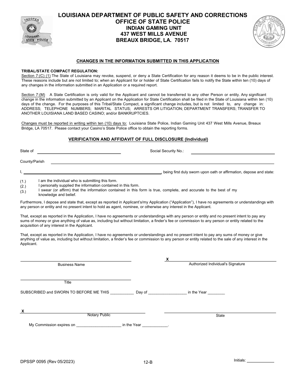 Form DPSSP0095 Part B Indian Gaming Unit Corporate Certification Application Individual Personal History - Louisiana, Page 16