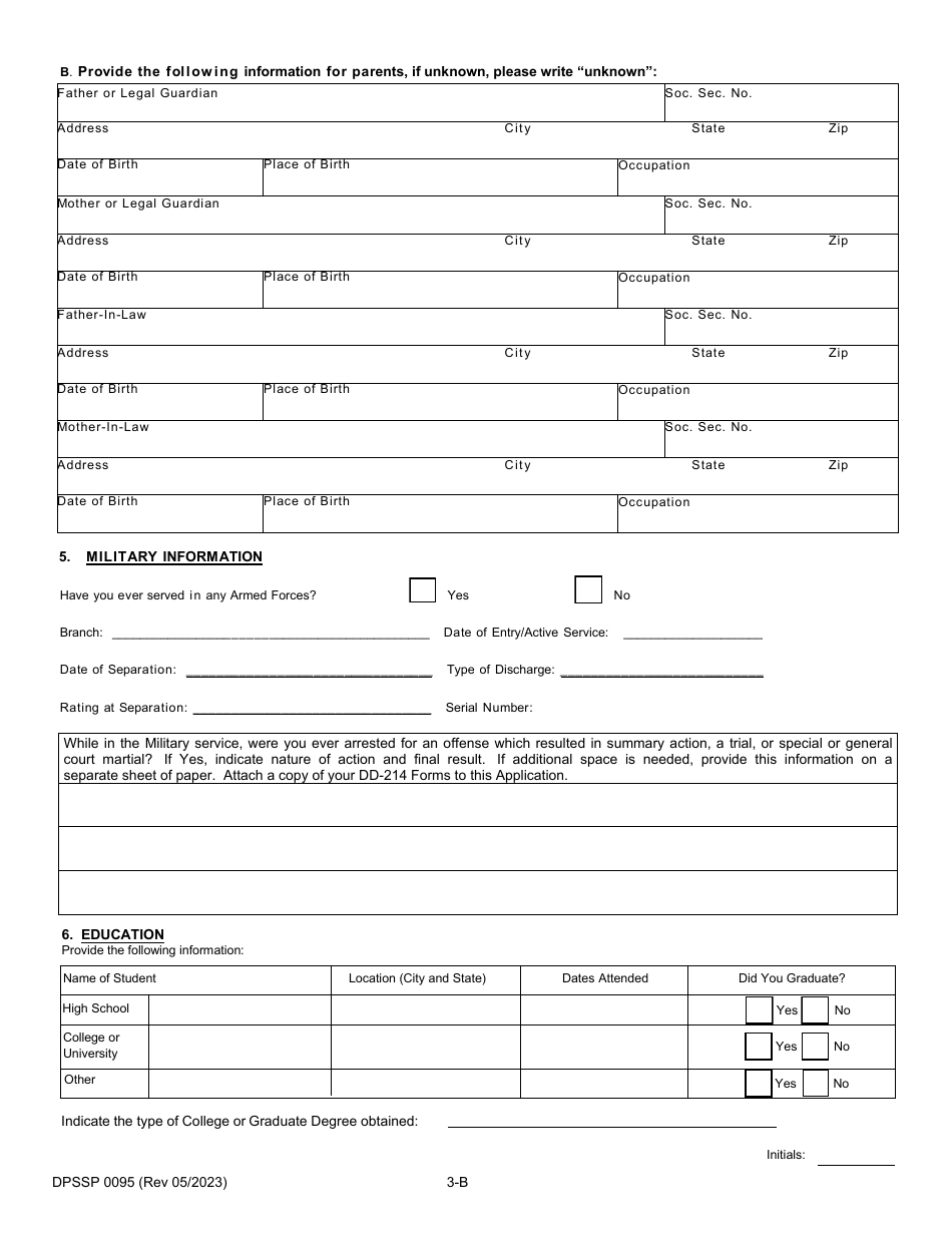 Form DPSSP0095 Part B Indian Gaming Unit Corporate Certification Application Individual Personal History - Louisiana, Page 7
