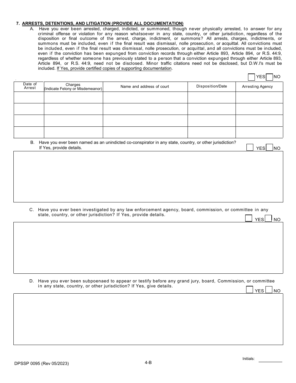 Form DPSSP0095 Part B Indian Gaming Unit Corporate Certification Application Individual Personal History - Louisiana, Page 8
