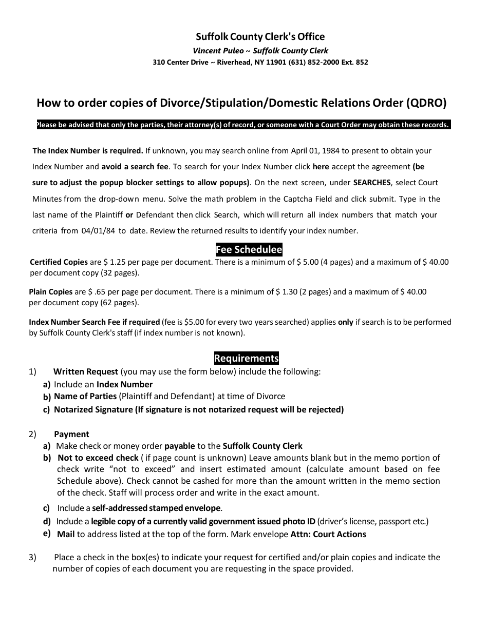 Divorce / Stipulation / Domestic Relations Order (Qdro) - Suffolk County, New York, Page 1