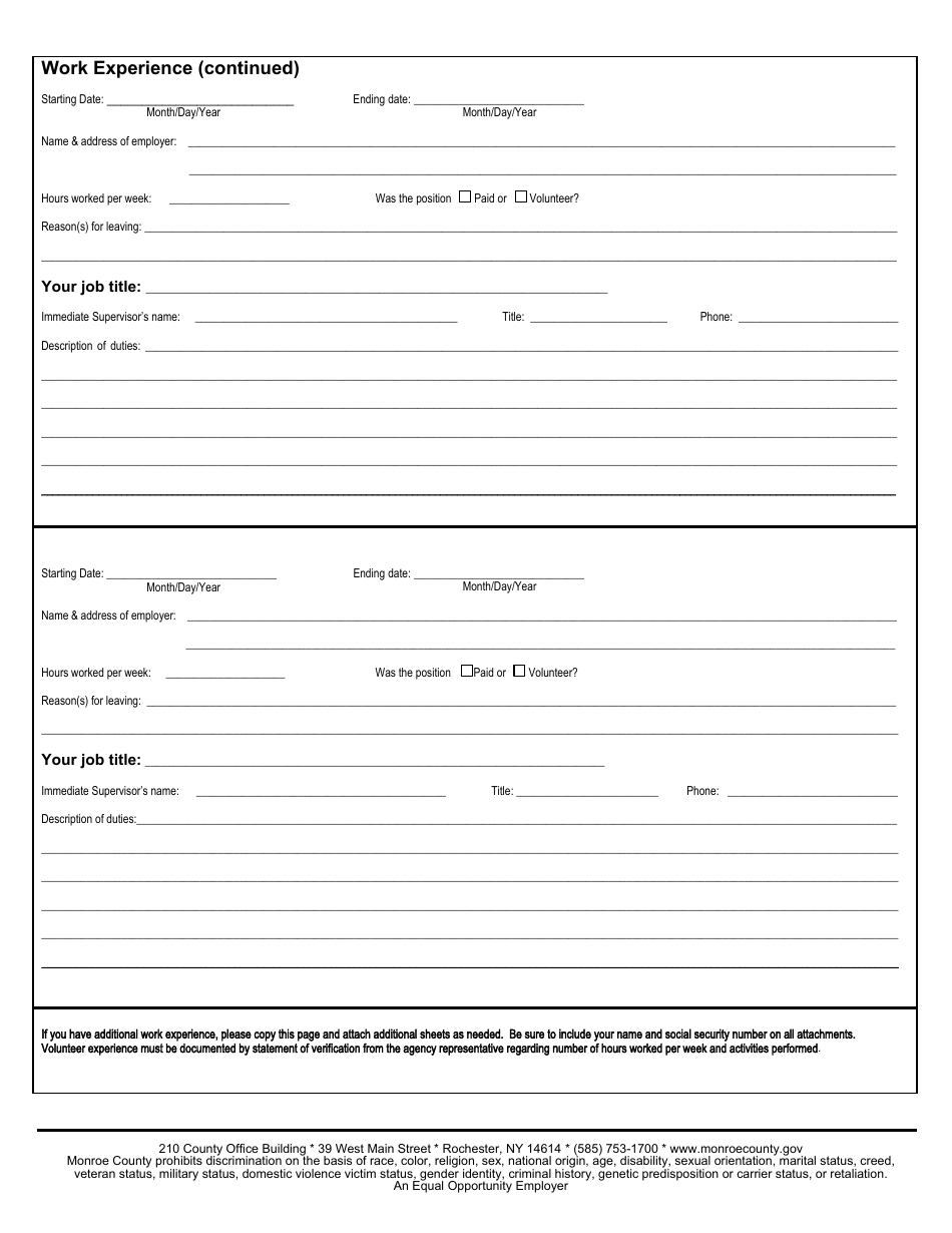 Employment / Civil Service Exam Application - Monroe County, New York, Page 3