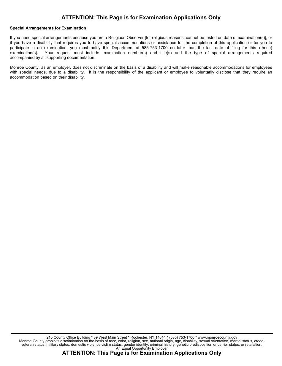 Employment / Civil Service Exam Application - Monroe County, New York, Page 4