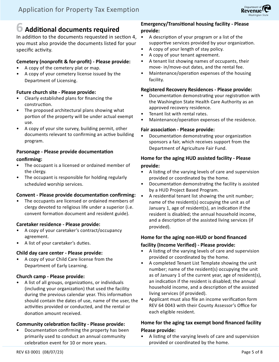 Form REV63 0001 Application for Property Tax Exemption - Washington, Page 5