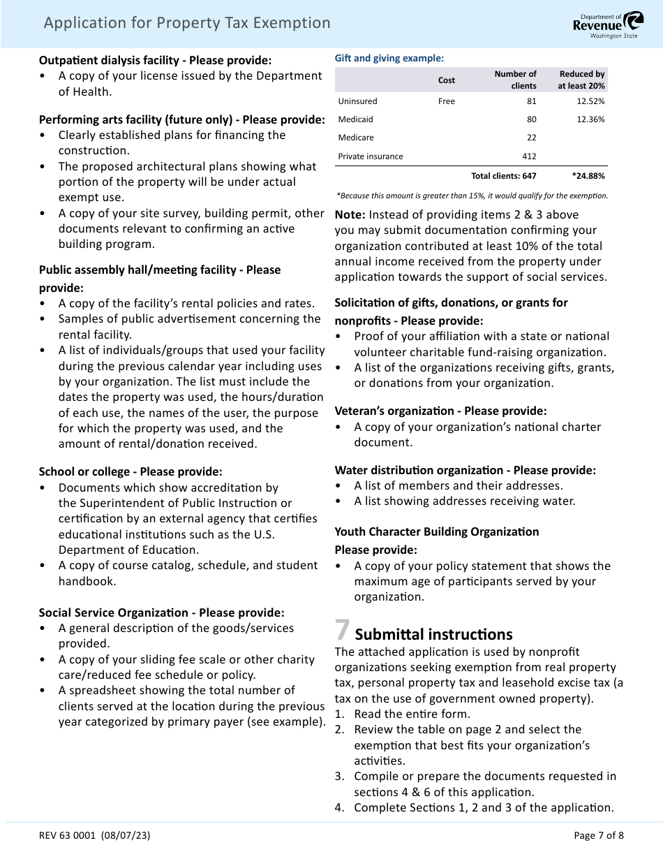 Form REV63 0001 Application for Property Tax Exemption - Washington, Page 7