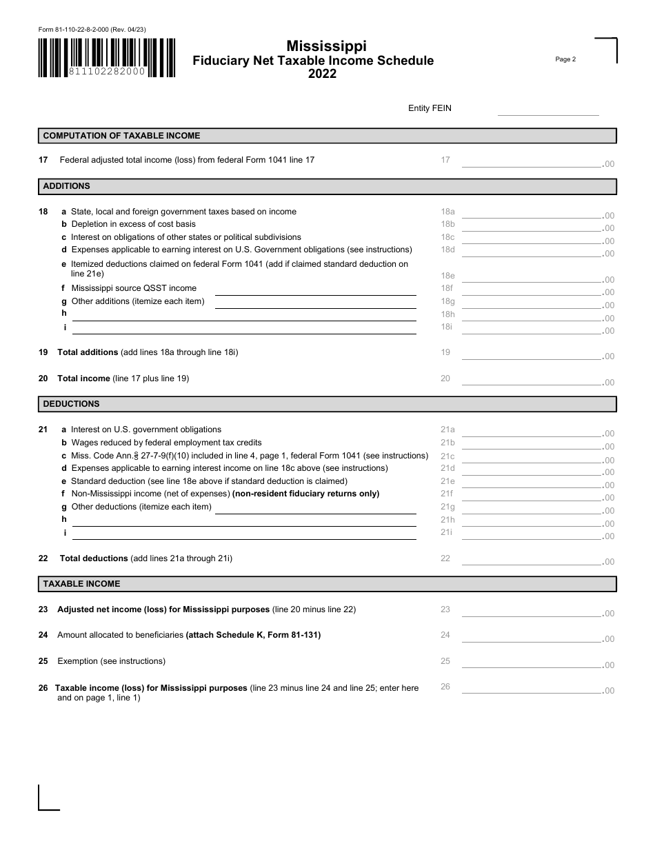 Form 81-110 Fiduciary Income Tax Return (For Estates and Trusts) - Mississippi, Page 2