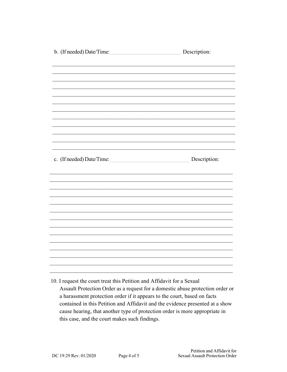 Form DC19:29 Petition and Affidavit to Obtain Sexual Assault Protection Order - Nebraska, Page 4