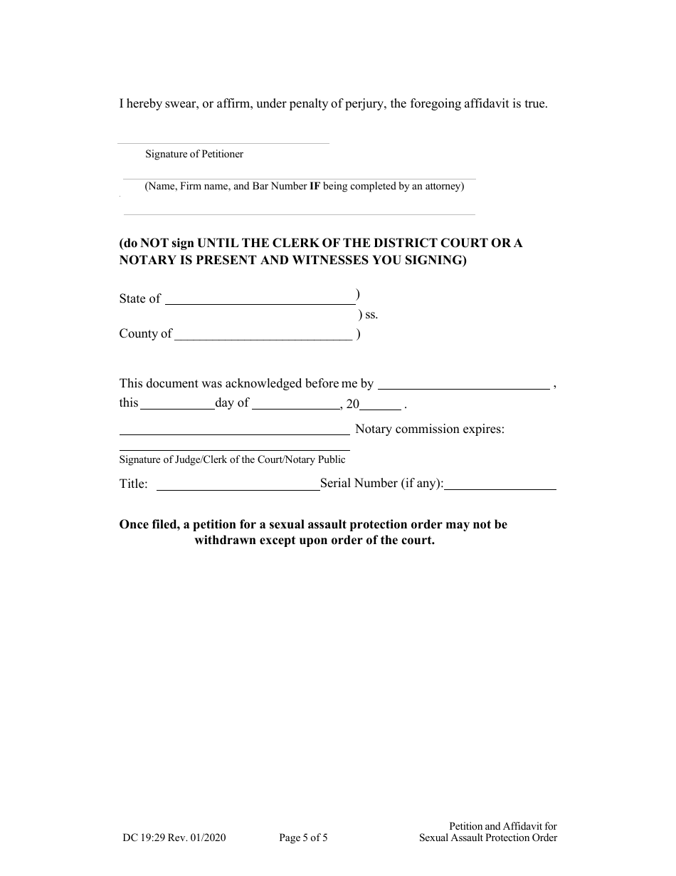 Form DC19:29 Petition and Affidavit to Obtain Sexual Assault Protection Order - Nebraska, Page 5