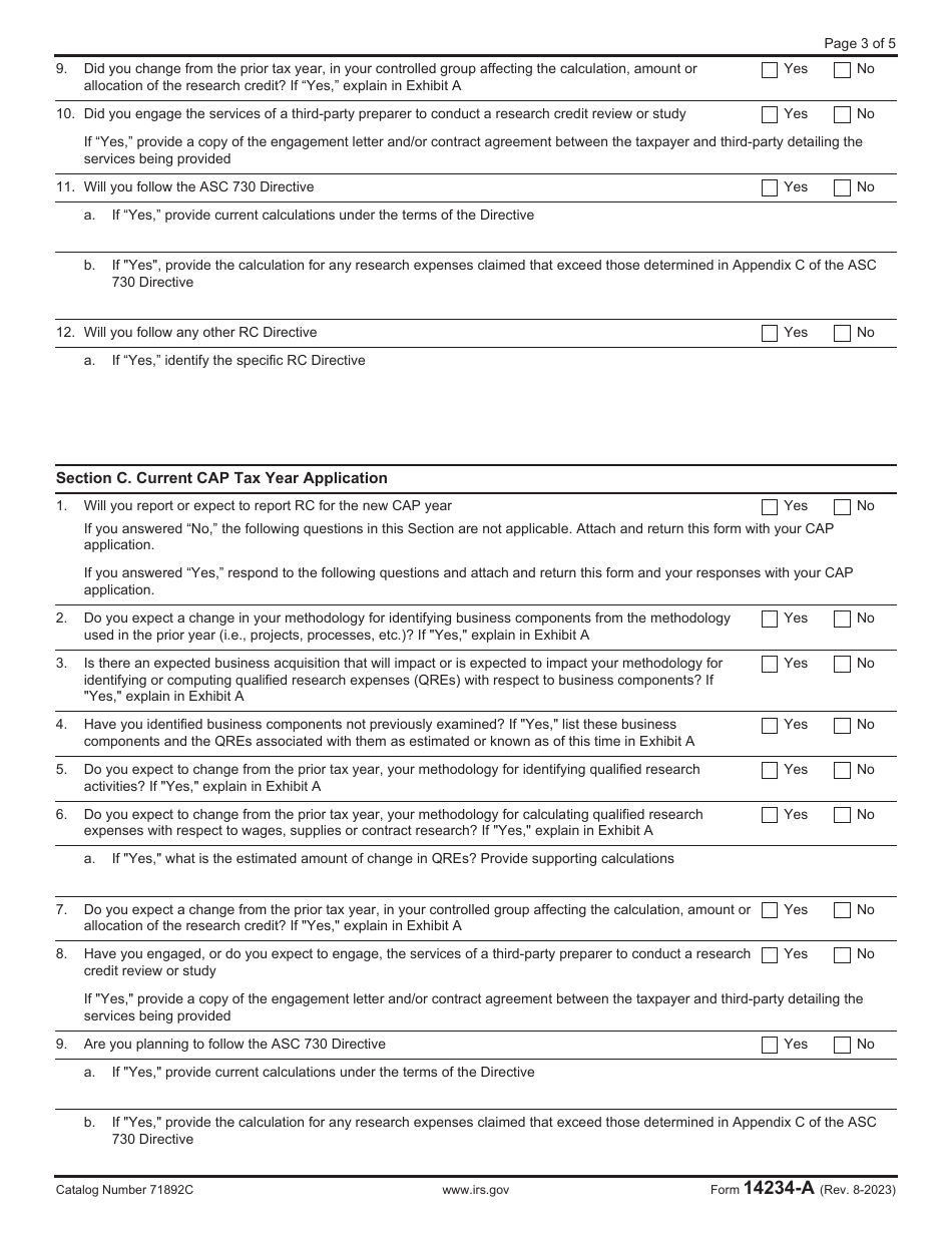 IRS Form 14234-A Compliance Assurance Process (CAP) Research Credit Questionnaire (Crcq), Page 3