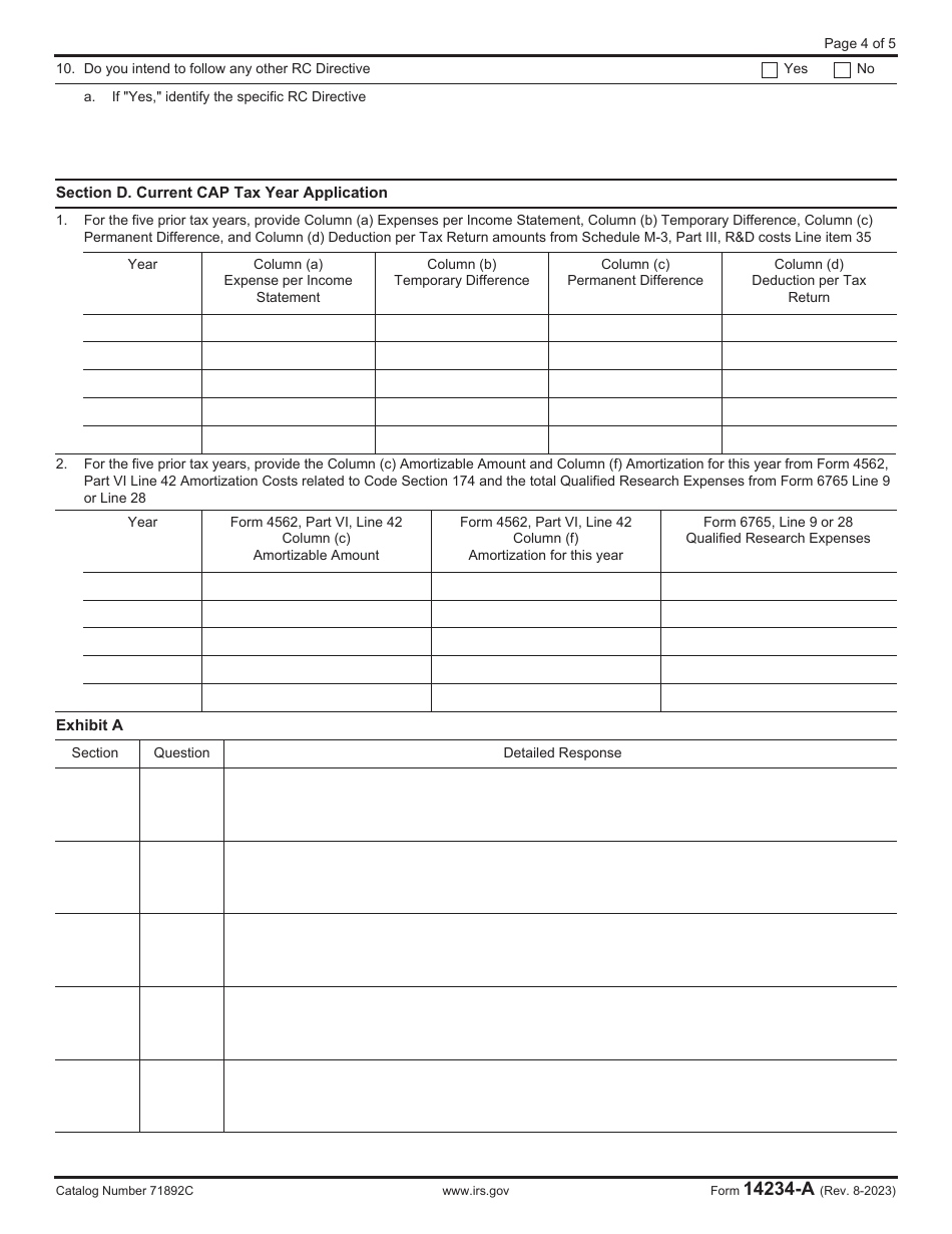 IRS Form 14234-A Compliance Assurance Process (CAP) Research Credit Questionnaire (Crcq), Page 4