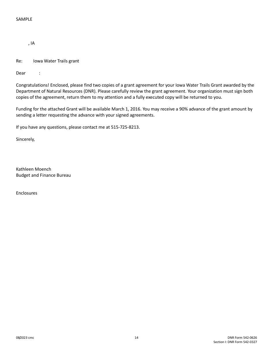 DNR Form 542-0626 (542-0327) Section I Cost-Share Application - Water Trails Program - Iowa, Page 14