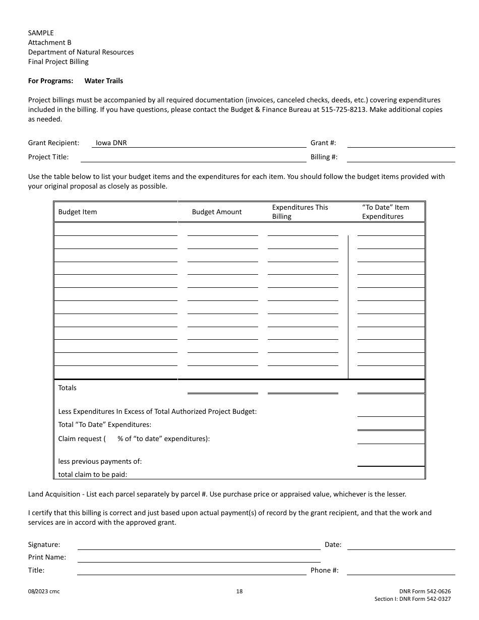 DNR Form 542-0626 (542-0327) Section I Cost-Share Application - Water Trails Program - Iowa, Page 18
