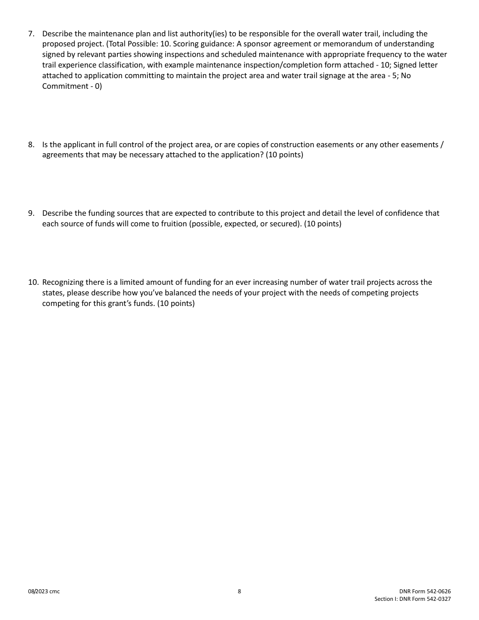 DNR Form 542-0626 (542-0327) Section I Cost-Share Application - Water Trails Program - Iowa, Page 8