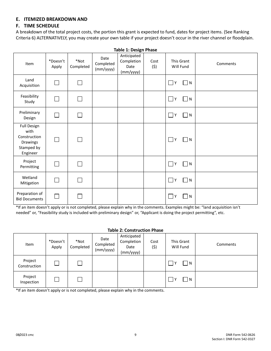 DNR Form 542-0626 (542-0327) Section I Cost-Share Application - Water Trails Program - Iowa, Page 9