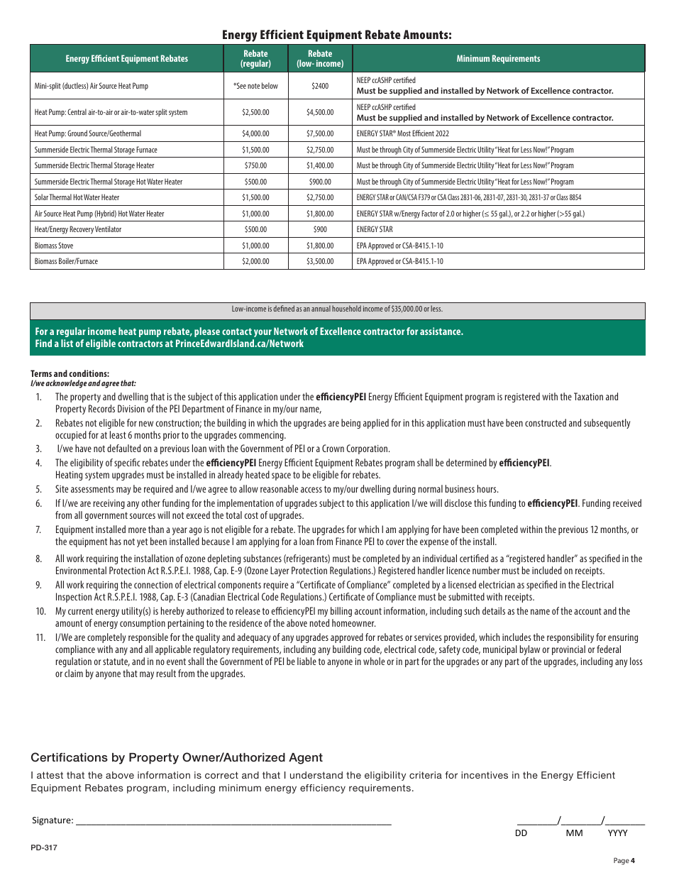 Form PD-137 Energy Efficient Equipment Rebates Application - Prince Edward Island, Canada, Page 4
