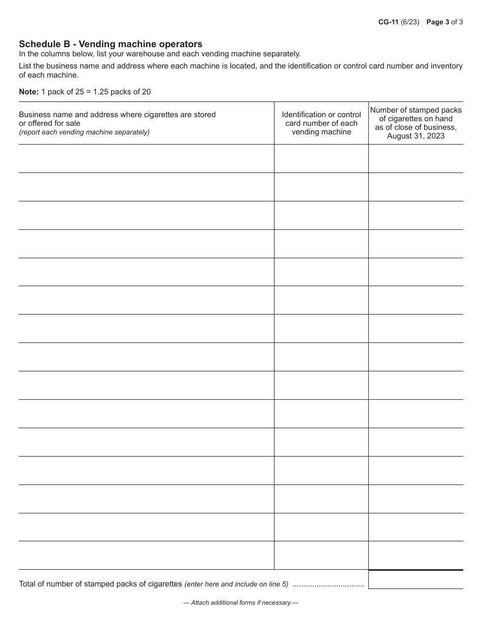Form CG-11 Cigarette Tax Floor Tax Return - New York, Page 3