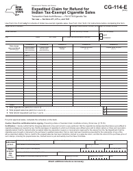 Form CG-114-E Expedited Claim for Refund for Indian Tax-Exempt Cigarette Sales - New York