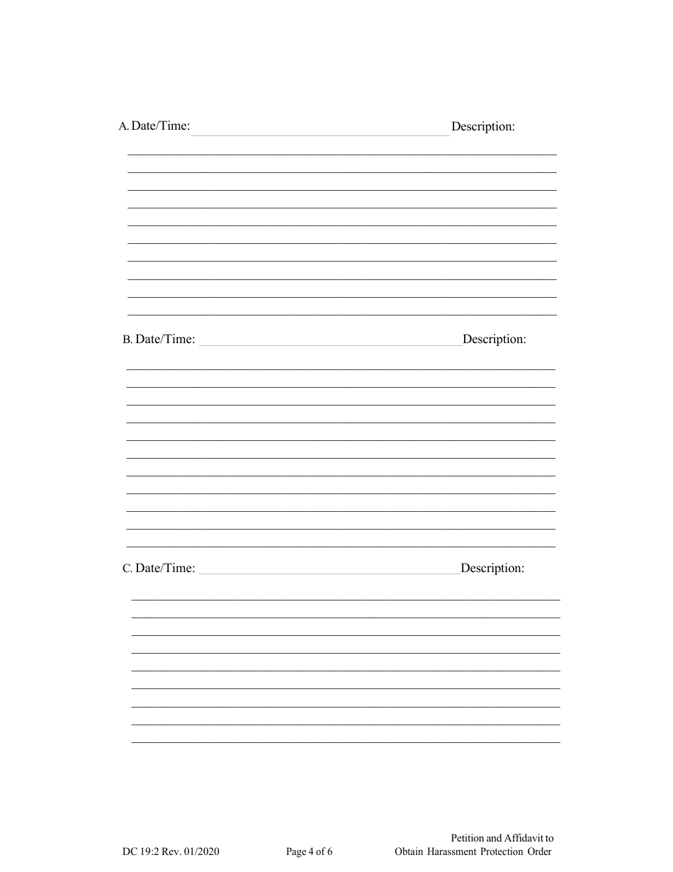 Form DC19:2 Petition and Affidavit to Obtain Harassment Protection Order - Nebraska, Page 4