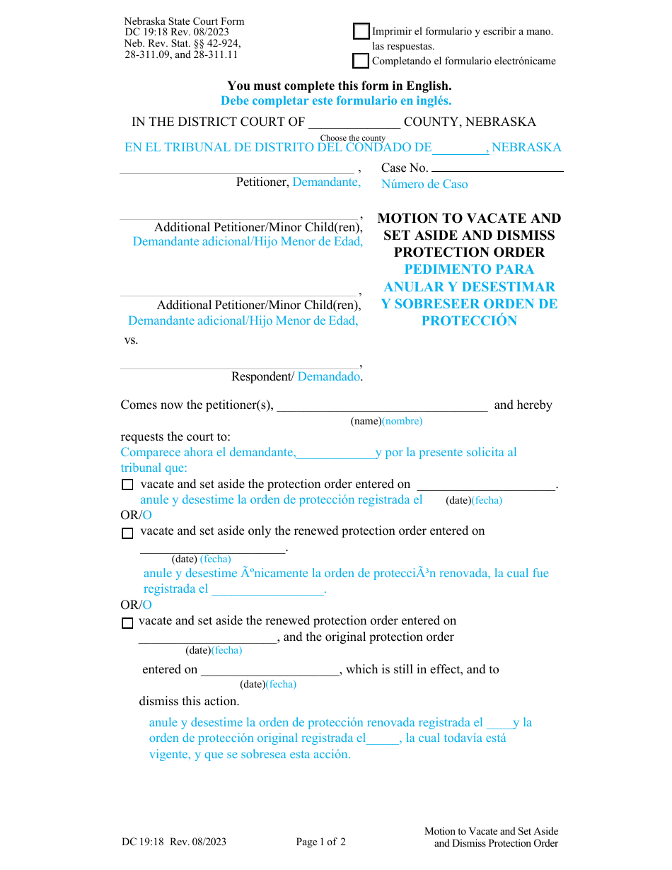 Form DC1918 Download Fillable PDF or Fill Online Motion to Vacate and
