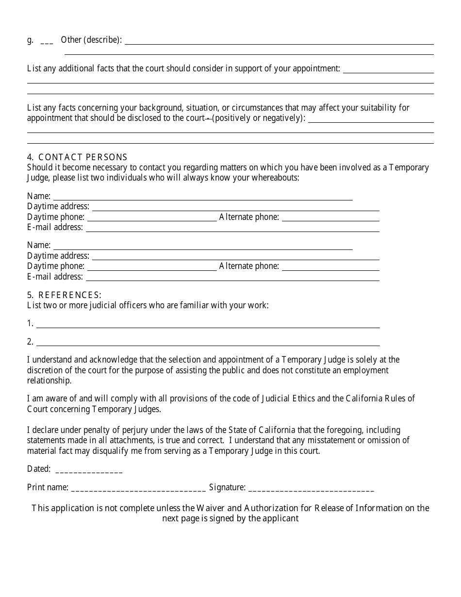 Application to Serve as Temporary Judge - County of Kern, California, Page 2