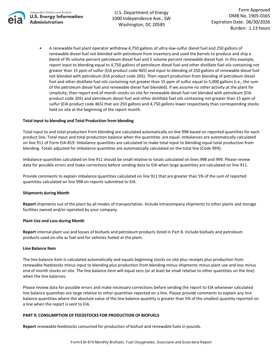 Instructions for Form EIA-819 Monthly Biofuels, Fuel Oxygenates, Isooctane and Isooctene Report, Page 14