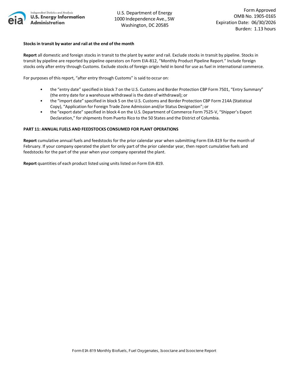 Instructions for Form EIA-819 Monthly Biofuels, Fuel Oxygenates, Isooctane and Isooctene Report, Page 16