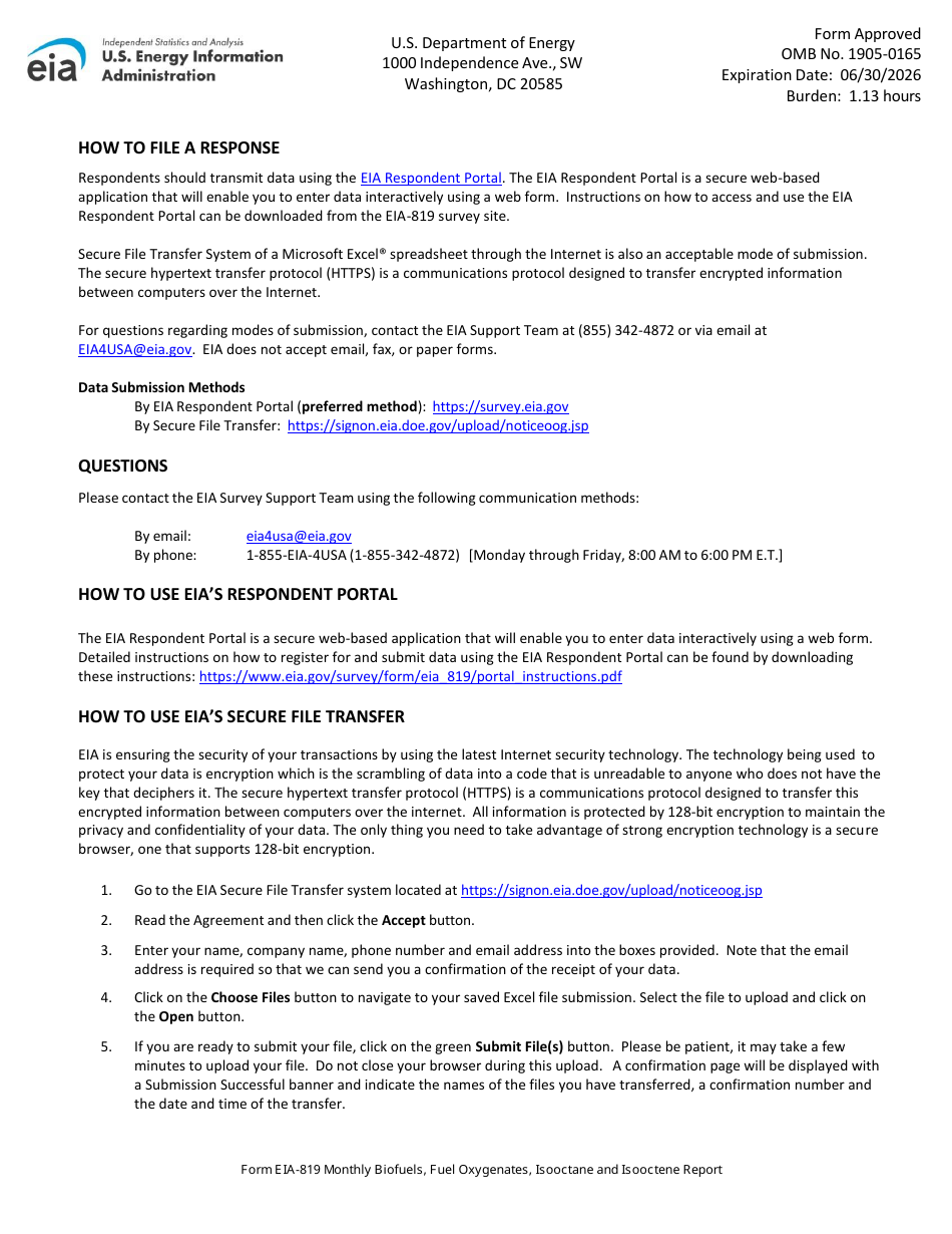 Instructions for Form EIA-819 Monthly Biofuels, Fuel Oxygenates, Isooctane and Isooctene Report, Page 2
