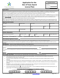 Document preview: Form VTR-101 Application for the Star of Texas Award License Plate - Texas