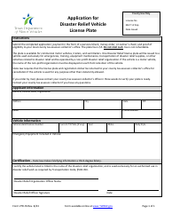 Document preview: Form VTR-76 Application for Disaster Relief Vehicle License Plate - Texas