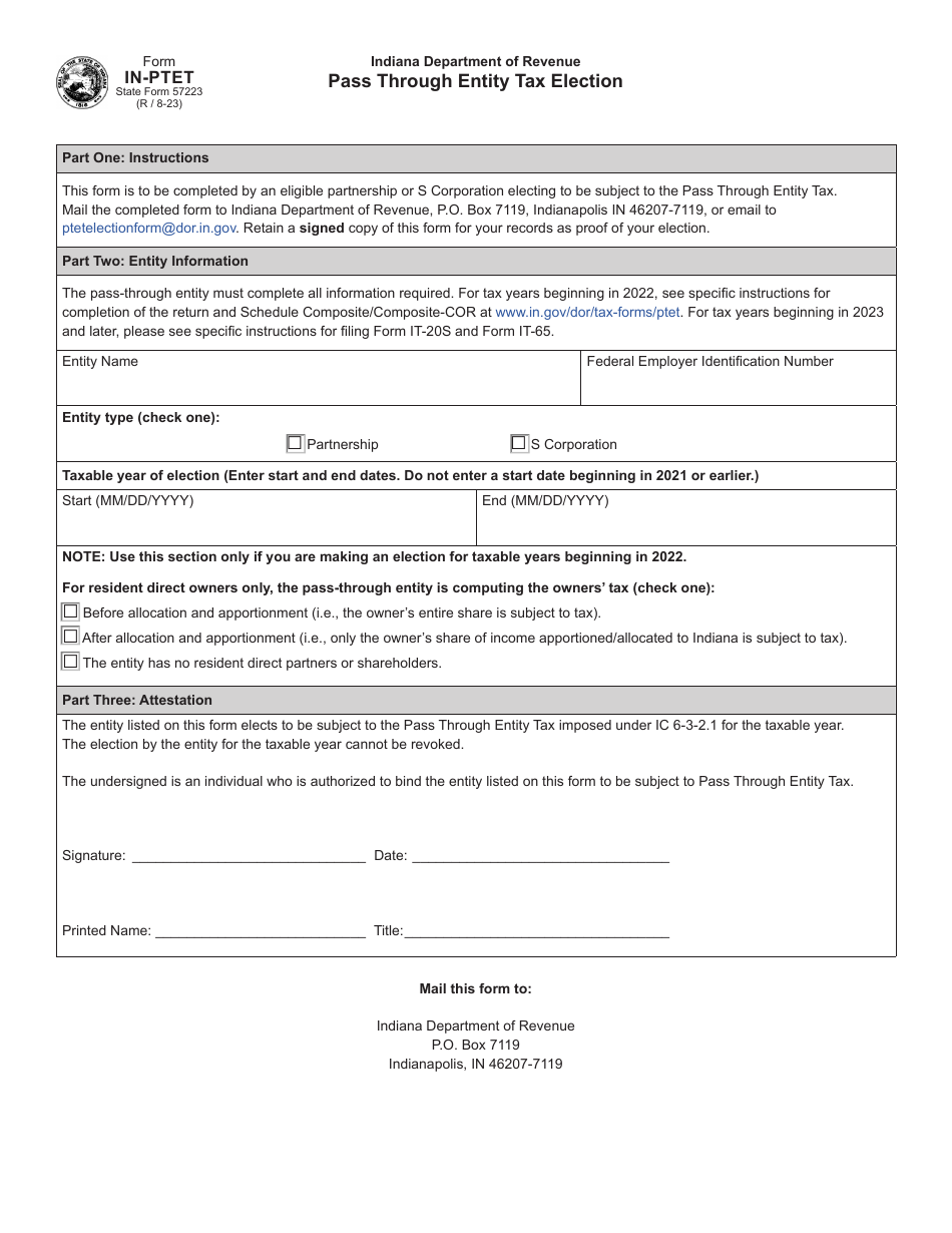 Form INPTET (State Form 57223) Download Fillable PDF or Fill Online