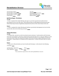 Document preview: Job Development Intake Accept/Reject Form - Nevada