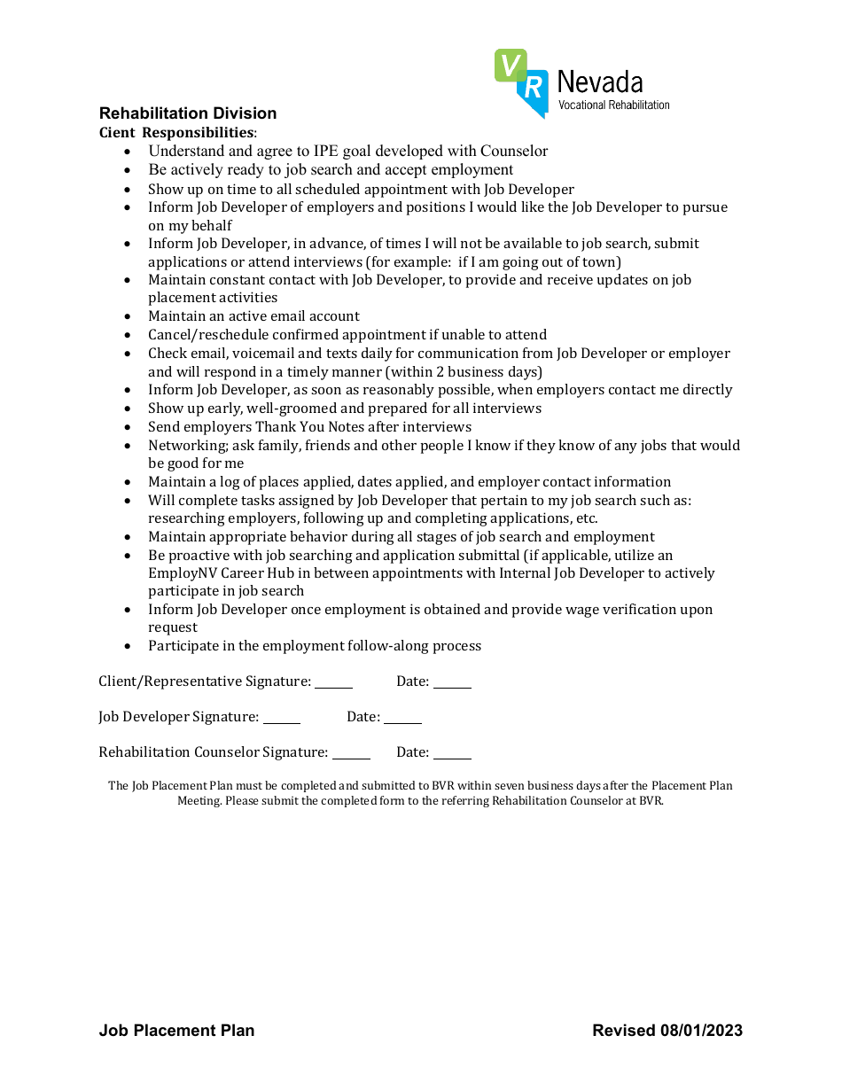 Job Placement Plan - Nevada, Page 3