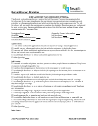 Job Placement Plan Checklist - Nevada
