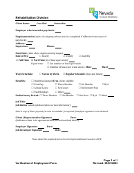 Document preview: Verification of Employment Form - Nevada