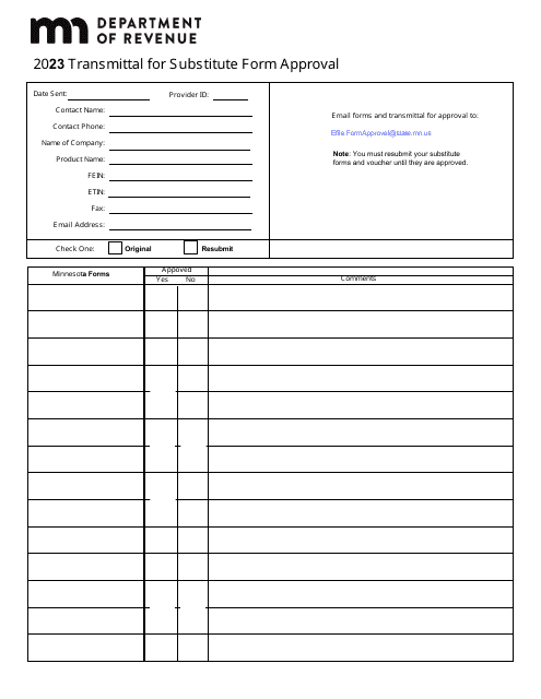 Transmittal for Substitute Form Approval - Minnesota, 2023