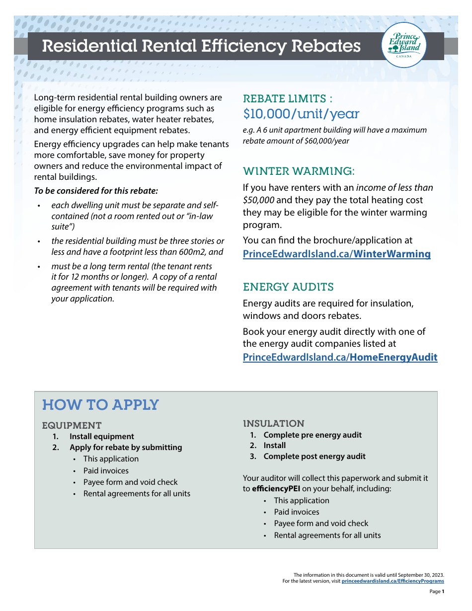 Prince Edward Island Canada Residential Rental Efficiency Rebates Application Form Fill Out