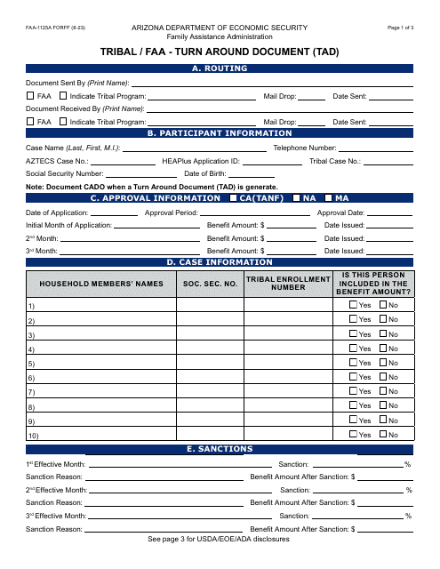 Form FAA-1125A Tribal/FAA - Turn Around Document (Tad) - Arizona