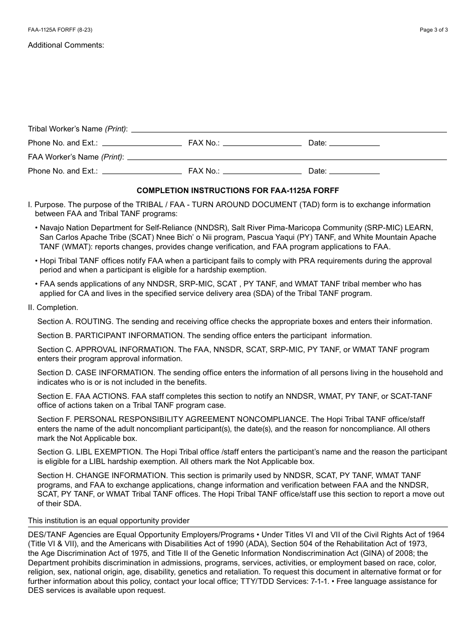 Form FAA-1125A Tribal / FAA - Turn Around Document (Tad) - Arizona, Page 3