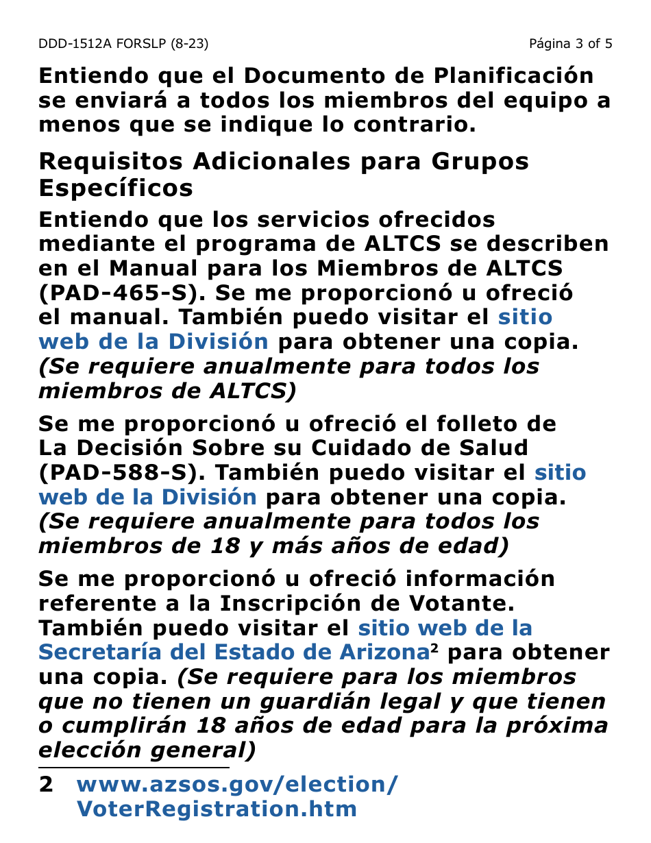 Form DDD-1512A-SLP Reconocimiento De Publicaciones E Informacion (Letra Grande) - Arizona, Page 3