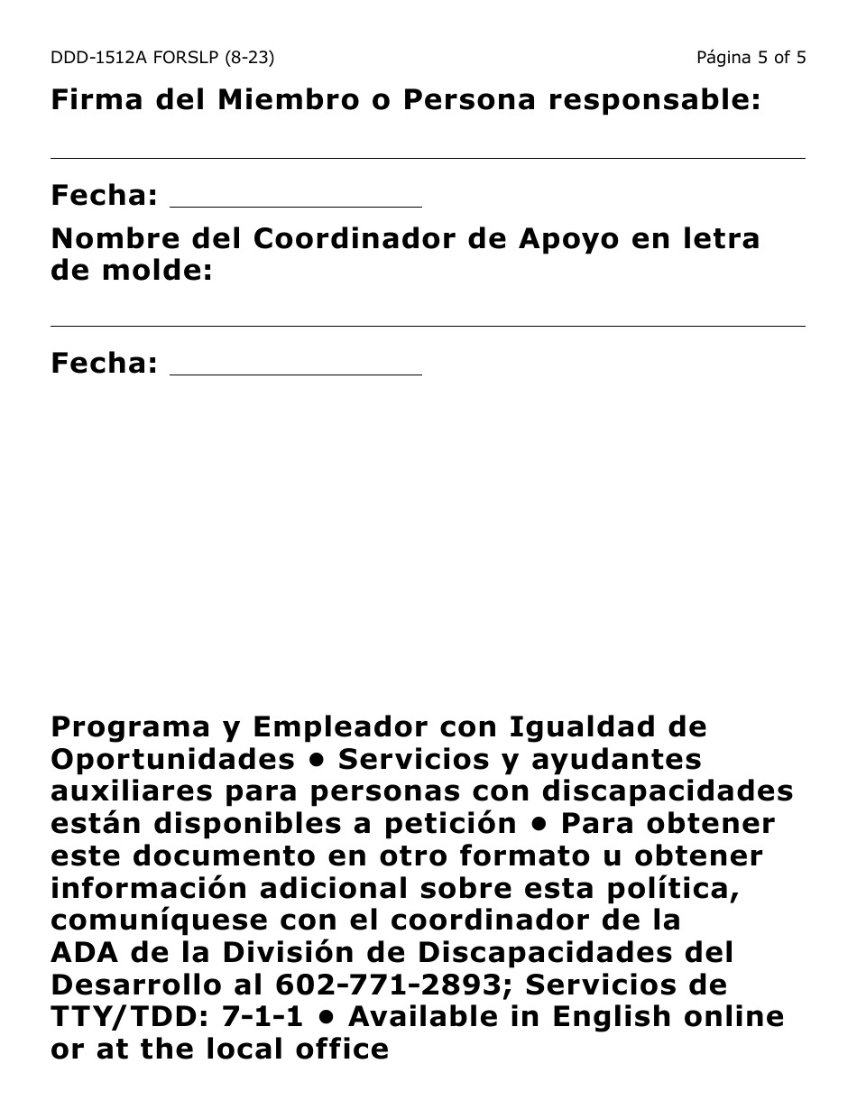 Form DDD-1512A-SLP Reconocimiento De Publicaciones E Informacion (Letra Grande) - Arizona, Page 5