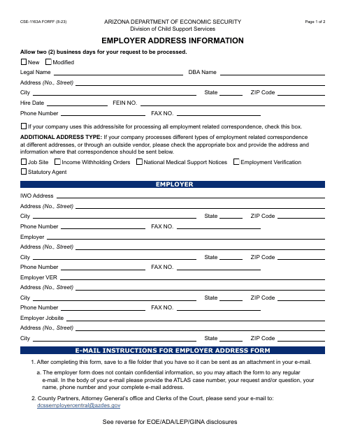 Form CSE-1163A  Printable Pdf