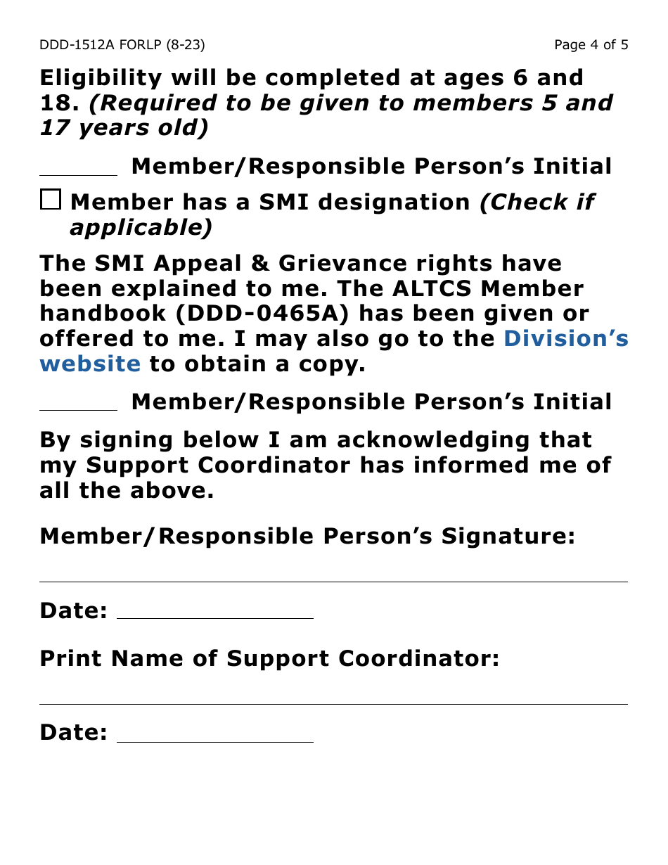 Form DDD-1512A-LP Acknowledgement of Publications / Information (Large Print) - Arizona, Page 4