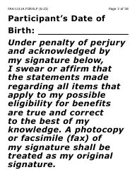 Form FAA-1111A-XLP Participant Statement Verification Worksheet (Extra Large Print) - Arizona, Page 3