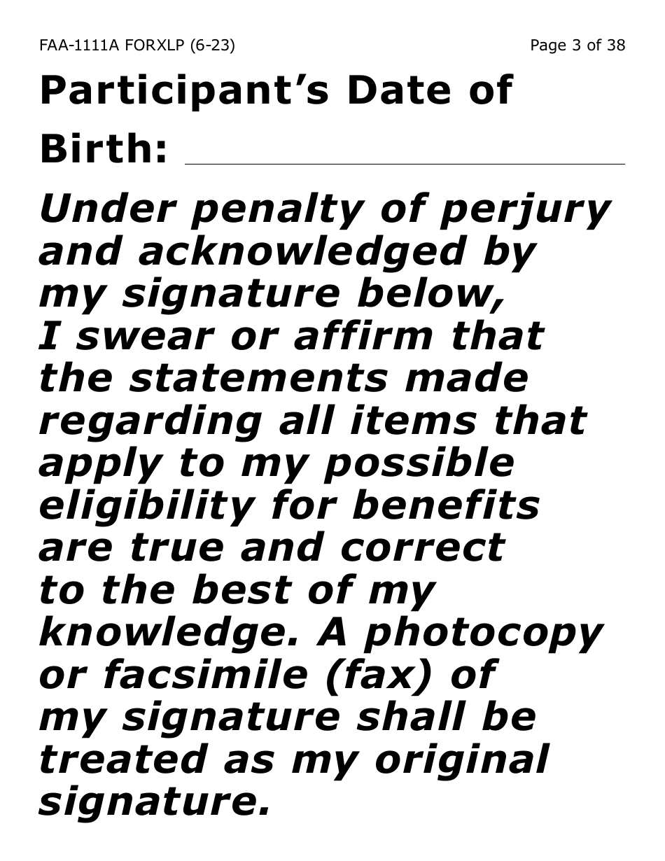 Form FAA-1111A-XLP Participant Statement Verification Worksheet (Extra Large Print) - Arizona, Page 3