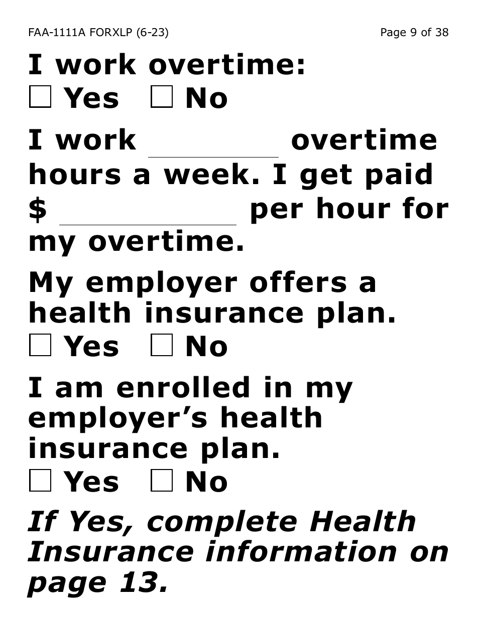 Form FAA-1111A-XLP Participant Statement Verification Worksheet (Extra Large Print) - Arizona, Page 9