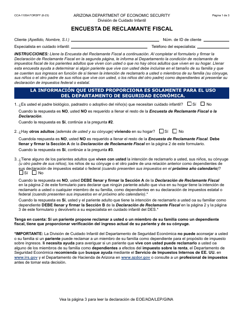 Formulario CCA-1105A-S Encuesta De Reclamante Fiscal - Arizona (Spanish)