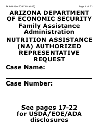 Document preview: Form FAA-1826A-XLP Nutrition Assistance (Na) Authorized Representative Request (Extra Large Print) - Arizona
