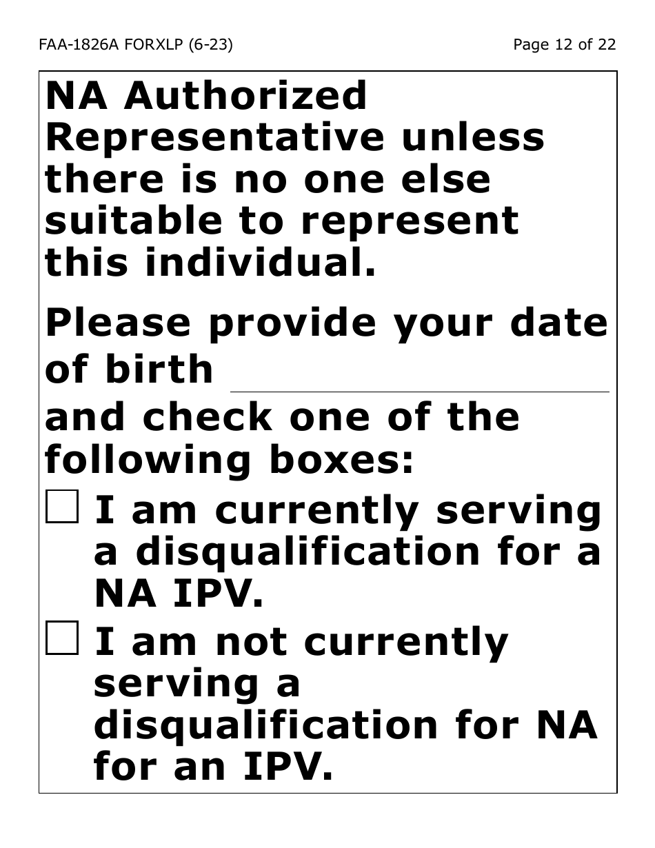Form FAA-1826A-XLP Nutrition Assistance (Na) Authorized Representative Request (Extra Large Print) - Arizona, Page 12