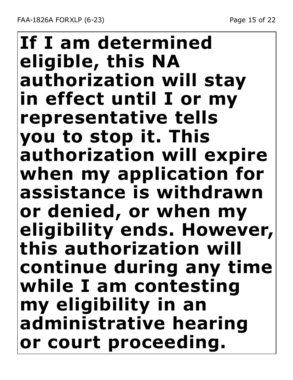 Form FAA-1826A-XLP Nutrition Assistance (Na) Authorized Representative Request (Extra Large Print) - Arizona, Page 15
