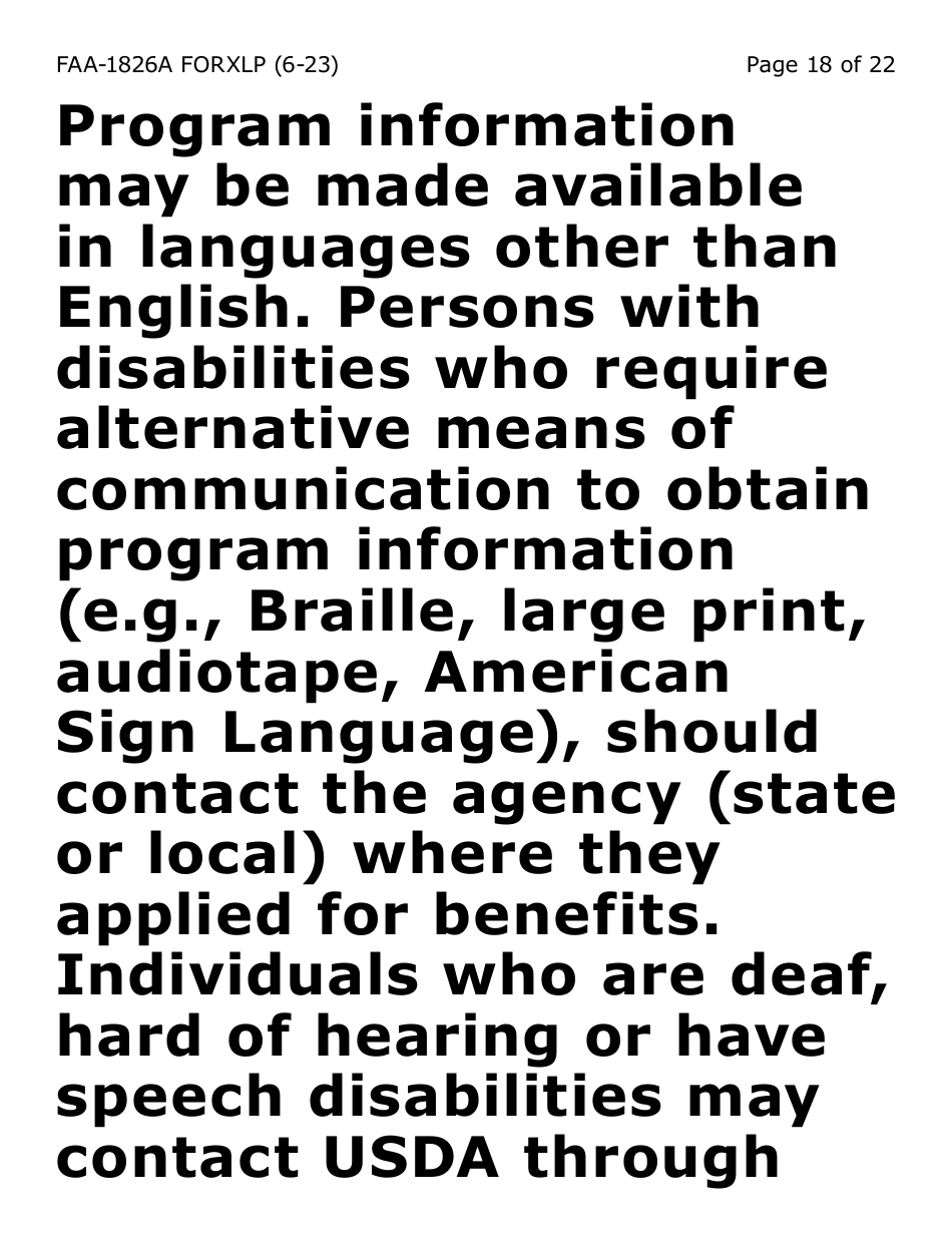 Form FAA-1826A-XLP Nutrition Assistance (Na) Authorized Representative Request (Extra Large Print) - Arizona, Page 18