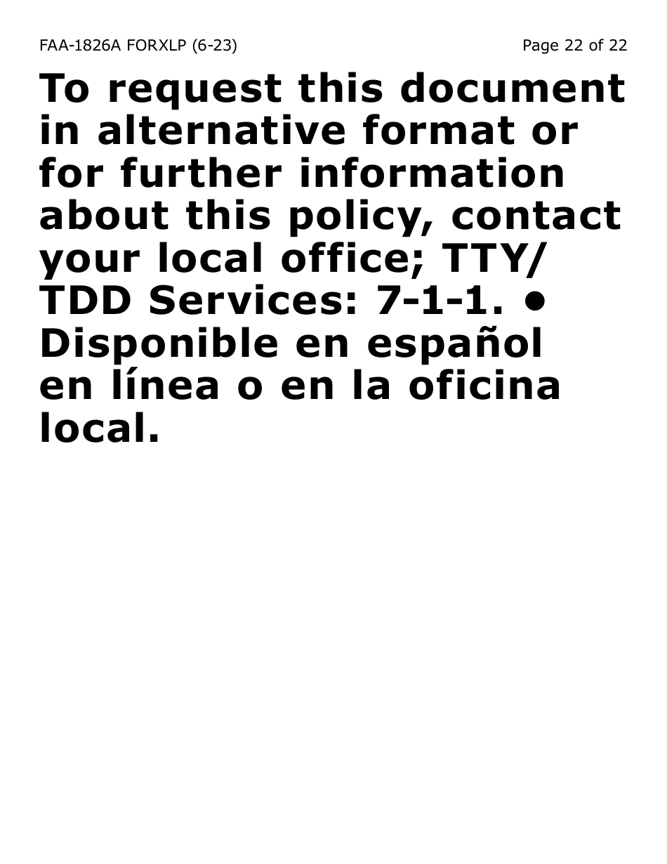 Form FAA-1826A-XLP Nutrition Assistance (Na) Authorized Representative Request (Extra Large Print) - Arizona, Page 22